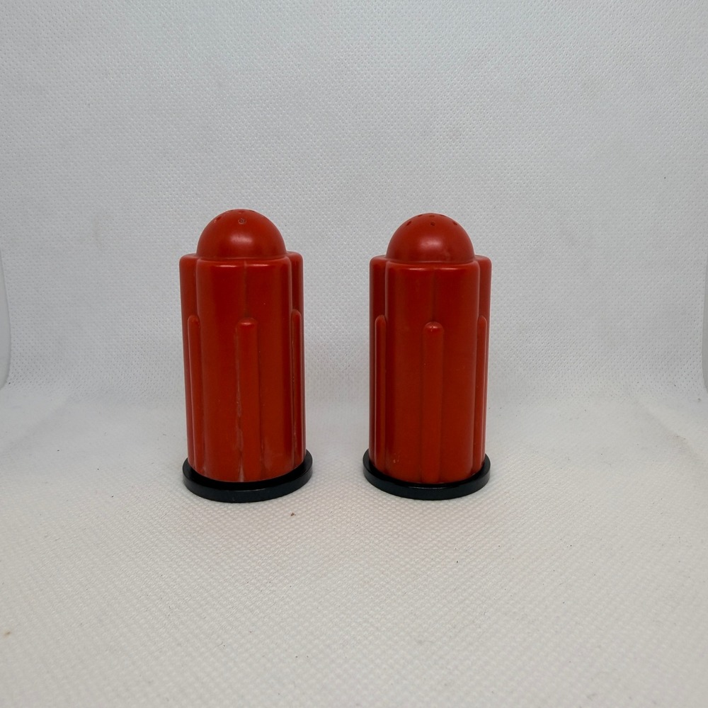 Vintage Bonny Salt and Pepper Shakers Red Black MCM Art Deco Plastic USA Made